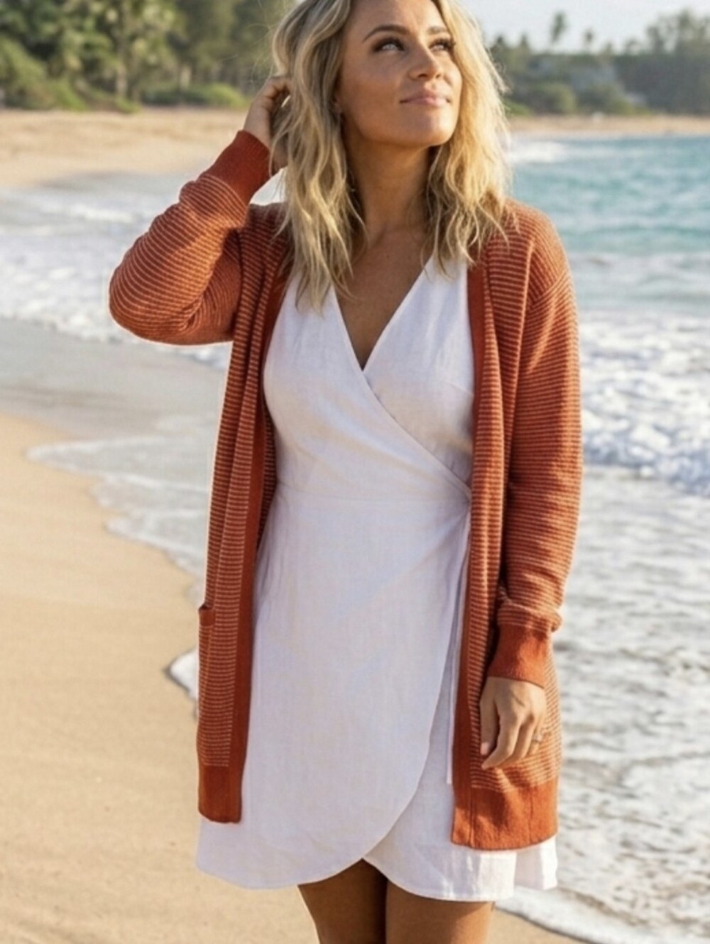 Madewell Long Cardigan Small Summer Ryder Red Rusty Torch Striped